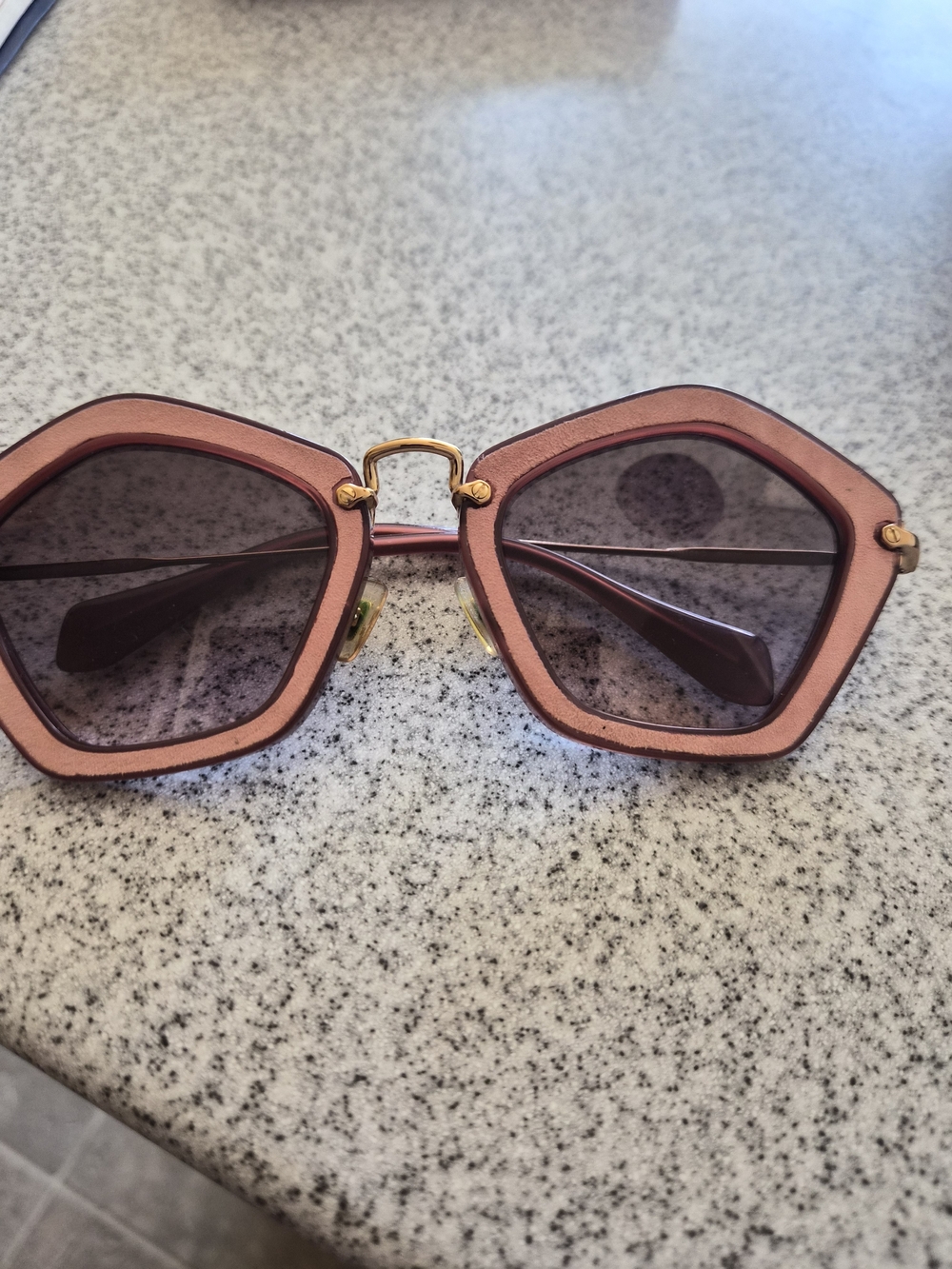 Miu Miu SMU 53S Dusty Pink Gold Geometric Sunglasses NAP-1E2